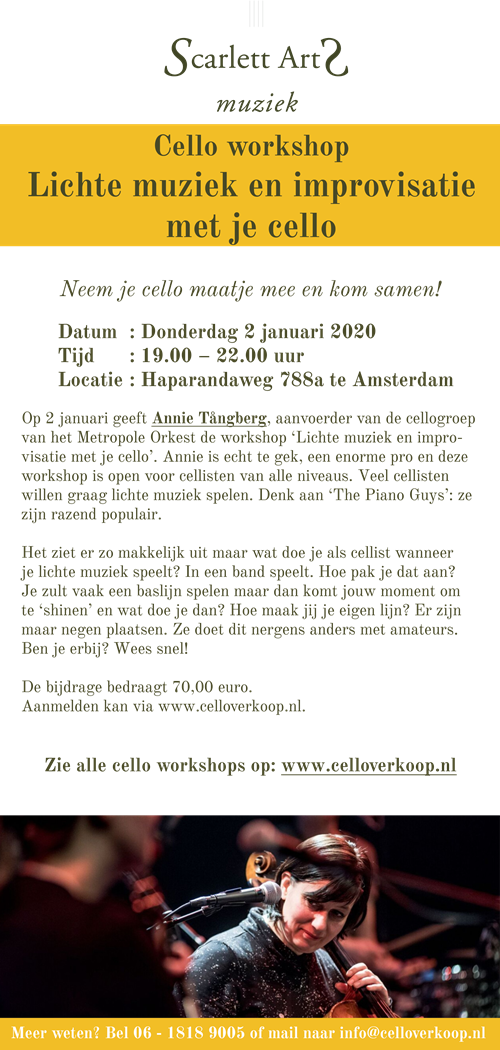 ScarlettArts_Eendaagse cello samenspel workshop_Lichte muziek en improvisatie met je cello_Annie Tangberg_02012020